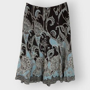 Ann Taylor Silk Midi Skirt | 0 | Paisley | Lined | Fairy Whimsical Boho